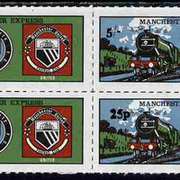 Cinderella - Manchester Express 1971 rouletted block of 8 (two se-tenant strips of 4) values in £sd & £p on ungummed paper