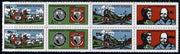 Cinderella - Manchester Express 1971 rouletted block of 8 (two se-tenant strips of 4) values in £sd & £p on ungummed paper
