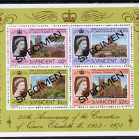 St Vincent 1978 Coronation 25th Anniversary m/sheet (Cathedrals & Abbeys) opt'd Specimen unmounted mint, as SG MS 560