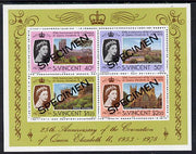 St Vincent 1978 Coronation 25th Anniversary m/sheet (Cathedrals & Abbeys) opt'd Specimen unmounted mint, as SG MS 560