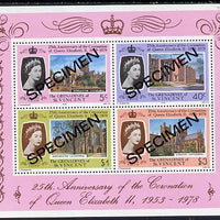 St Vincent - Grenadines 1978 Coronation 25th Anniversary m/sheet (Cathedrals) opt'd Specimen unmounted mint, as SG MS 134