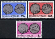 St Vincent - Grenadines 1976 USA Bicentenary (Coins) set of 3 opt'd Specimen unmounted mint, as SG 82-84