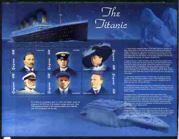 Guyana 1998 85th Anniversary of Sinking of RMS Titanic perf sheetlet containing set of 6 values unmounted mint SG 5282-87