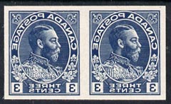 Canada 1928 KG5 3c Admiral design slightly enlarged and reversed in blue horiz pair on thin card, imperf Printing trial essay for the Victory-Kidder machine, some creasing & wrinkles (ex ABNCo archives)