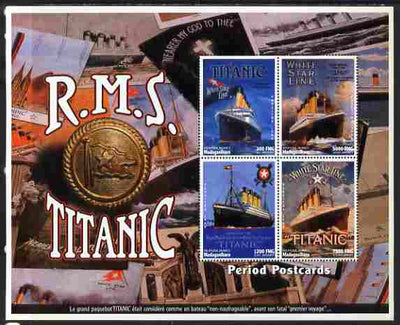 Madagascar 1997 RMS Titanic Commemoration perf sheetlet containing 4 values unmounted mint. Note this item is privately produced and is offered purely on its thematic appeal