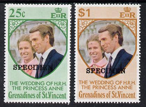 St Vincent - Grenadines 1973 Royal Wedding set of 2 opt'd Specimen unmounted mint, as SG 1-2