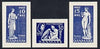 Denmark 1938 set of 3 essays for Thorvaldsen issue in blue (10, 15 & 30 ore) on ungummed paper