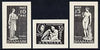 Denmark 1938 set of 3 essays for Thorvaldsen issue in black (10, 15 & 30 ore) on ungummed paper