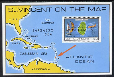 St Vincent 1980 'On the Map' m/sheet opt'd Specimen unmounted mint, as SG MS 655