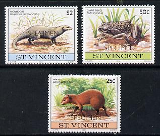 St Vincent 1979 Wildlife set of 3 (Agouti, Toad & Mongoose) opt'd Specimen unmounted mint, as SG 648-50