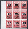 Germany - Memel - Lithuanian Occupation 1923 25c on 100m (Liner) imperf block of 9 being a 'Hialeah' forgery on gummed paper (as SG 88)