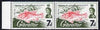 Gibraltar 1966 European Sea Angling Championships 7d unmounted mint marginal pair, one stamp showing ‘broken n in European’ variety (row 8/2)