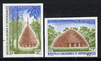 New Caledonia 1988 Traditional Huts set of 2 imperf from limited printing, as SG 827-28*