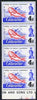 Gibraltar 1966 European Sea Angling Championships 4d unmounted mint positional strip of 4, one stamp showing ‘broken d’ variety,(Row 9/3)
