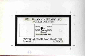 Exhibition souvenir sheet for 1975 National Stamp Day - Original hand-drawn artwork for outer frame on board 230 x 145 mm (image 143 x 80 mm) with artist's rough showing initial design plus issued souvenir sheet showing Great Brit……Details Below