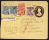 India 1949 postal stationery env with additional adhesives registered from BASIRHAT marked ‘Refused’