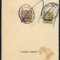 Jamaica 1909 part document (Plaint & Minute Book) bearing QV 3d & 2d each overprinted JUDICIAL with St Catherine RM Court cancel