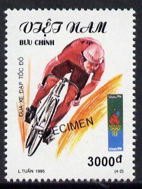 Vietnam 1995 Cycling 3,000d value from Olympic Games set of 4, overprinted SPECIMEN (only 200 produced) unmounted mint