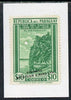 Paraguay 1940 colour trial proof of 10p Fishing (SG 540) in green affixed to small piece overprinted 'Waterlow & Sons Ltd, Specimen' with small security puncture