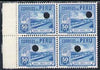 Peru 1938 Pictorial 50c (Worker’s Homes) perforated proof block of 4 in near issued colour each stamp with Waterlow’s security puncture, some adhesion