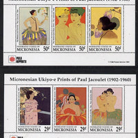 Micronesia 1991 'Phila Nippon 91' Stamp Exhibition set of 6 (Paintings by Paul Jacoulet) set of 6 (2 sheetlets) SG 115a & 228a
