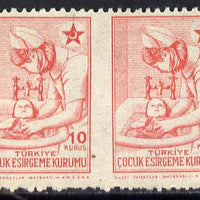 Turkey 1943-44 Obligatory Tax 10c (Nurse Bathing Baby) unmounted mint horiz pair with vertical perfs omitted, SG T1342var