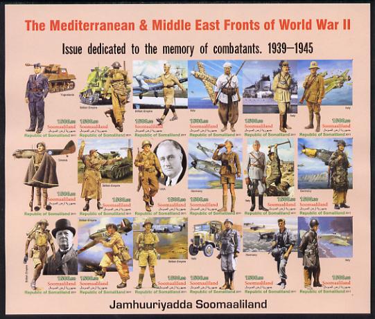 Somaliland 2011 The Mediterranean & Middle East Fronts of World War II #2 imperf sheetlet containing 18 values unmounted mint