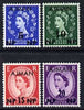 Ajman 1960c Great Britain QEII stamps 5np on 1d, 10np on 1.5d, 15np on 2.5d & 20np on 3d each additionaly opt'd Ajman unmounted mint, believed to be official essays