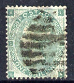 Great Britain 1862-64 QV 1s green plate 2 good colour but short perf, used SG90