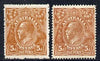 Australia 1914-20 KG5 Head 5d brown two mounted mint copies (line & comb perf) SG23/a