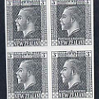 New Zealand 1915 KG5 3d imperf proof block of 4 in grey on gummed paper