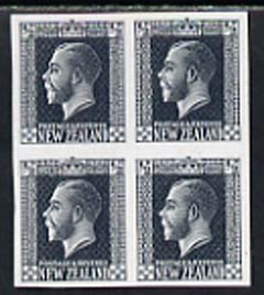 New Zealand 1915 KG5 1/2d imperf proof block of 4 in bluish-grey on thin card