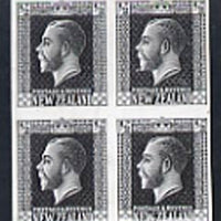 New Zealand 1915 KG5 1/2d imperf proof block of 4 in black on thin card
