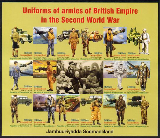 Somaliland 2011 Uniforms of Armies of the British Empire in World War II imperf sheetlet containing 16 values unmounted mint