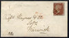 Great Britain 1857 cover bearing 1d red P14 LC with 698 (Shaftsbury) cancel