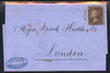 Great Britain 1853 wrapper to London bearing 1d stars perf 14