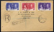 Grenada 1937 KG6 Coronation set of 3 on plain cover with first day cancel addressed to the forger, J D Harris.,Harris was imprisoned for 9 months after Robson Lowe exposed him for applying forged first day cancels to Coronation co……Details Below