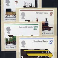 Great Britain 1975 150th Anniversary of Public Railways set of 4 PHQ cards unused and mainly fine (very slight corner dent on 7p & 8p) cat £70