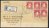 Ireland 1926 reg cover to USA bearing single plus block of 4 x 1d with superb Drogheda cds cancels, cover slightly faded around address