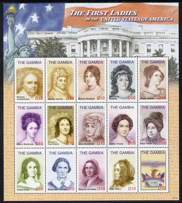 Gambia 2007 First Ladies of the United States perf sheetlet containing 15 values unmounted mint, SG 5069-82
