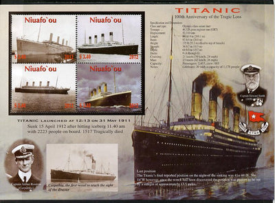 Tonga - Niuafo'ou 2012 Titanic large perf sheetlet containing 4 values unmounted mint