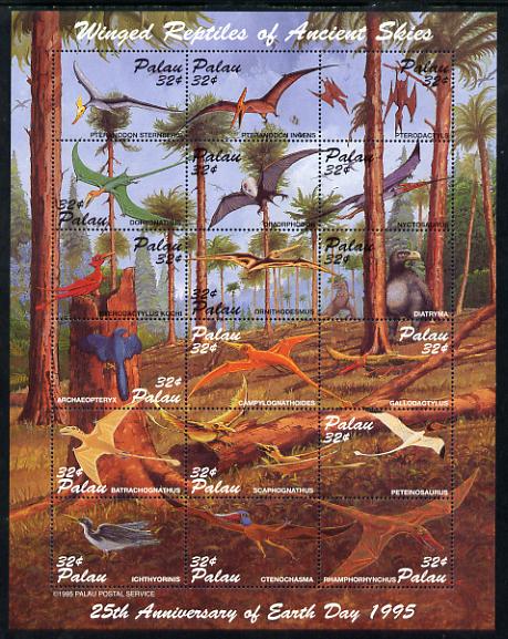 Palau 1995 25th Anniv of Earth Day - Dinosaurs composite perf sheetlet containing 18 x 32c values unmounted mint SG 869-86