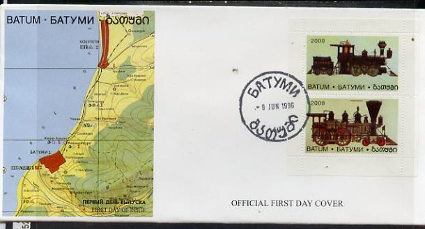 Batum 1996 Early Railway Locos perf sheetlet containing perf set of 2 values on official cover with first day of issue cancel