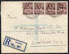 Gold Coast 1930 reg cover to London bearing KG5 1dx4 tied KPANDU, cover roughly opened, one stamp being torn