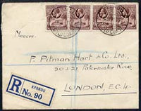 Gold Coast 1930 reg cover to London bearing KG5 1dx4 tied KPANDU, cover roughly opened, one stamp being torn