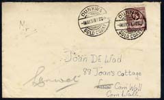 Gold Coast 1936 cover to Cornwall franked KG5 1d with 2 fine strikes of DUNKWA type 16a