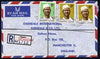Sierra Leone 1975 registered commercial air mail cover to UK with YOYEMA reg label altered in m/s to YENGEMA