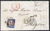 Spain 1865 entire to Bayonne bearing 12c adhesive with 5c rate marking & oval PD alongside