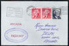 United States used in Wilmington (California) 1968 Paquebot cover to England carried on SS Arcadia with various paquebot and ships cachets