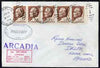 Yugoslavia used in Cristobal (Canal Zone) 1970 Paquebot cover to England carried on SS Arcadia with various paquebot and ships cachets